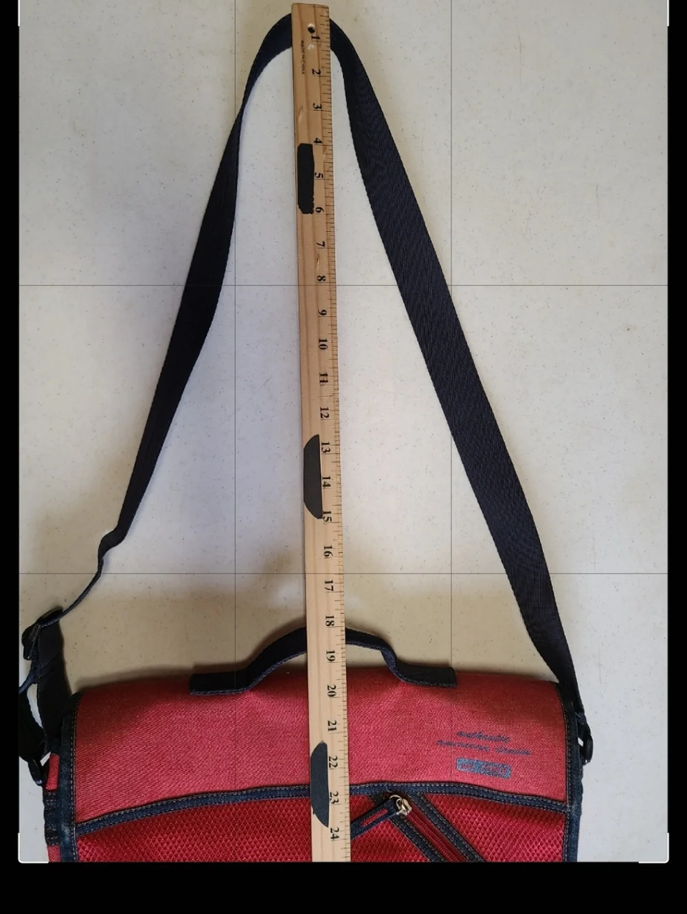 Vintage Tommy Hilfiger Red Denim Messenger Bag T Logo Plaid Lined Y2K